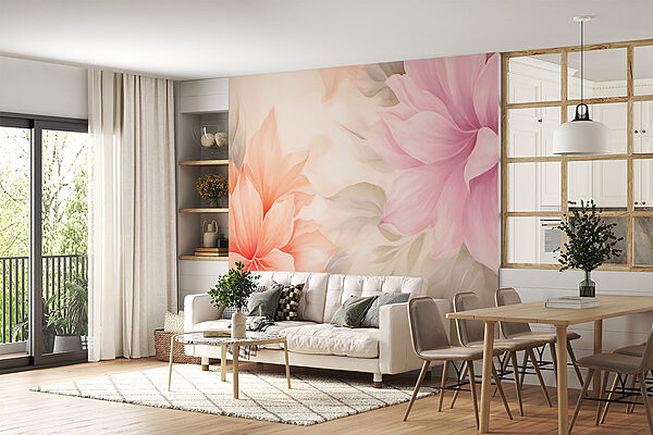Delicate bloemen in zachte pasteltinten Fotobehang Delicate bloemen in zachte pasteltinten