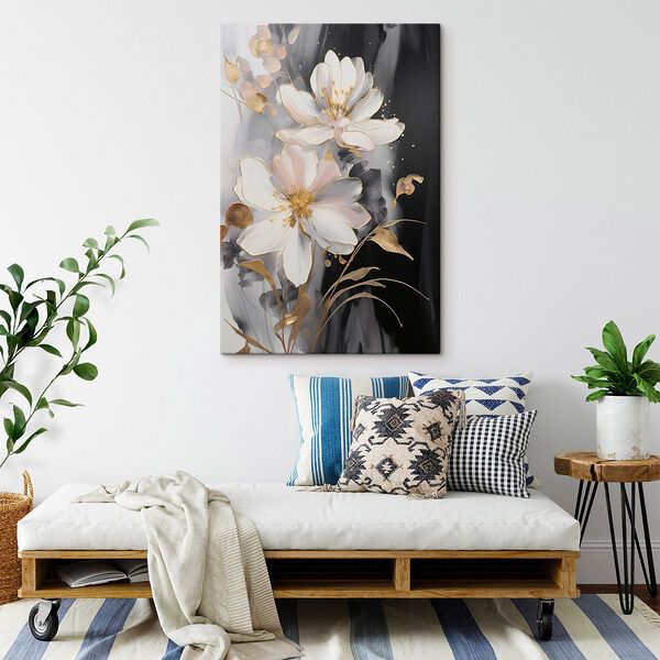 Delicate bloemen op een donker canvas Canvas Schilderijen Delicate bloemen op een donker canvas
