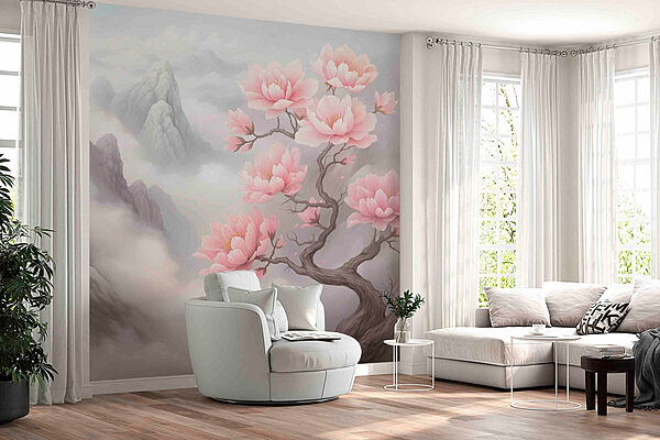Boom met roze bloemen Fotobehang Boom met roze bloemen