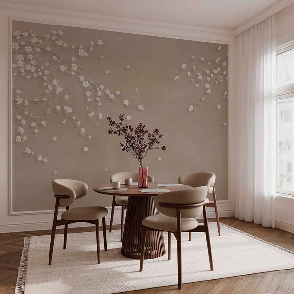 Witte bloemen op een boomtak Fotobehang Witte bloemen op een boomtak