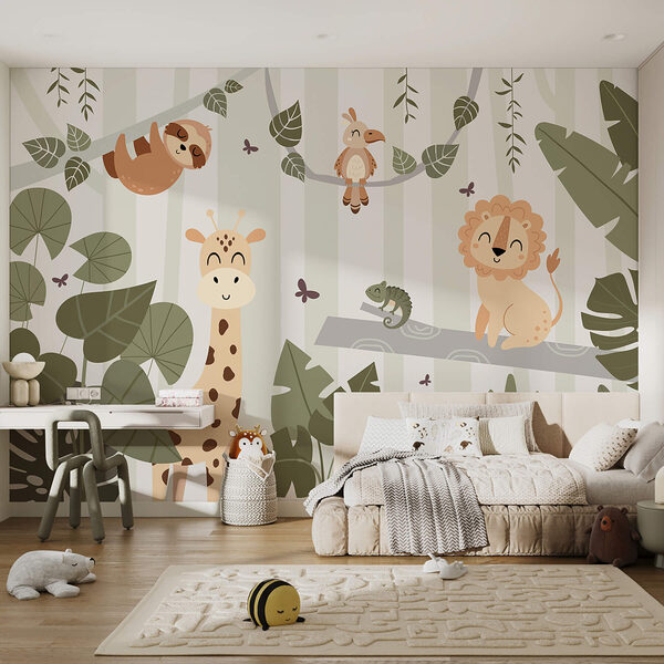 Fotobehang Beeldverhaal van dieren in een jungle (Artikelnummer: w03376) Fotobehang Fotobehang Beeldverhaal van dieren in een jungle (Artikelnummer: w03376)