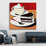 Canvas Schilderijen Stukje cake en een kopje koffie