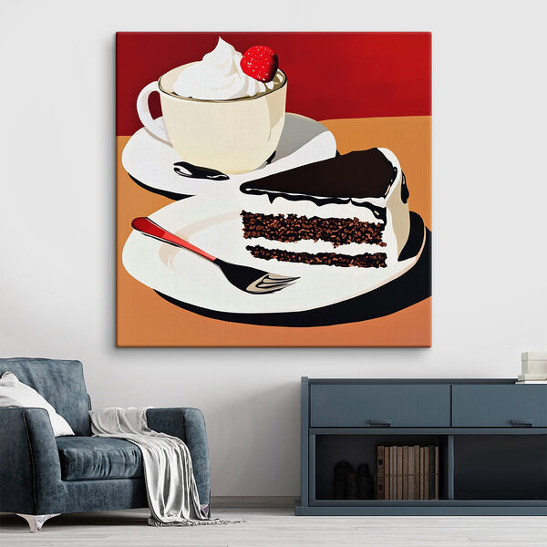 Stukje cake en een kopje koffie Canvas Schilderijen Stukje cake en een kopje koffie