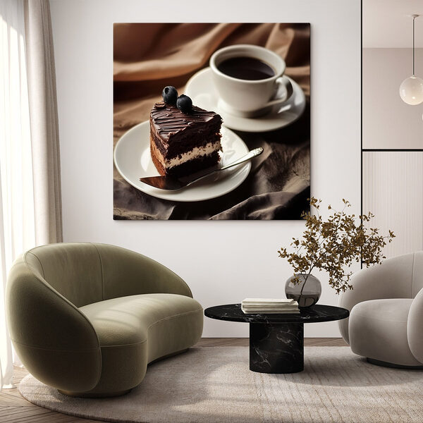 Stukje cake en een kopje koffie Canvas Schilderijen Stukje cake en een kopje koffie