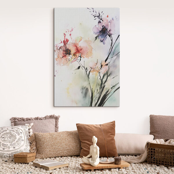 Schilderij van bloemen op een wit oppervlak Canvas Schilderijen Schilderij van bloemen op een wit oppervlak