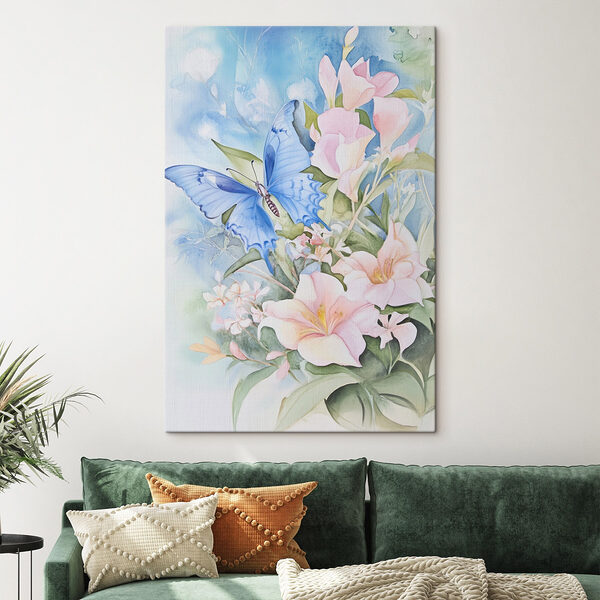 Schilderij van een vlinder op bloemen Canvas Schilderijen Schilderij van een vlinder op bloemen