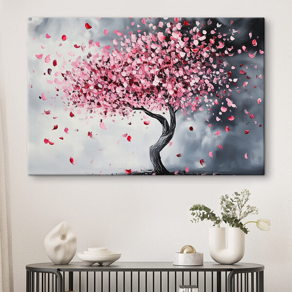 Boom met roze bloemblaadjes Canvas Schilderijen Boom met roze bloemblaadjes