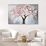 Canvas Schilderijen Schilderij van een boom met roze bloemen