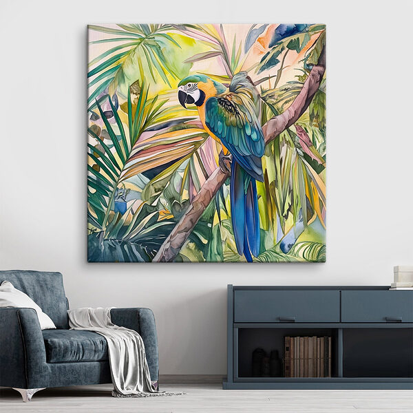 Kleurrijke vogel op een boomtak Canvas Schilderijen Kleurrijke vogel op een boomtak