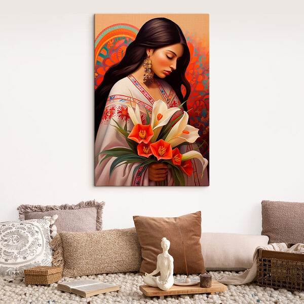 Vrouw met bloemen Canvas Schilderijen Vrouw met bloemen