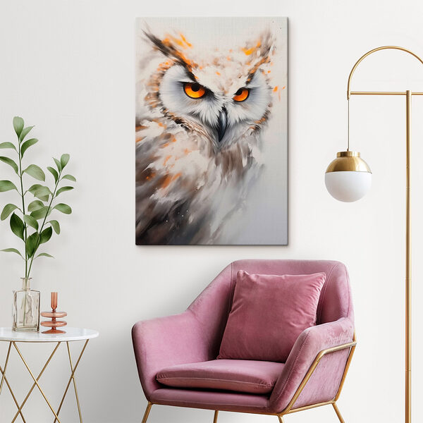 Een uil met gele ogen Canvas Schilderijen Een uil met gele ogen