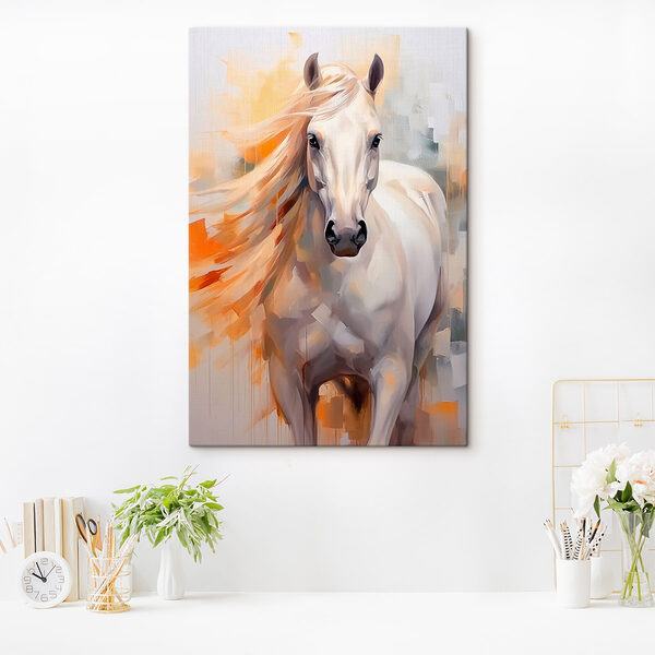 Schilderij van een wit paard Canvas Schilderijen Schilderij van een wit paard