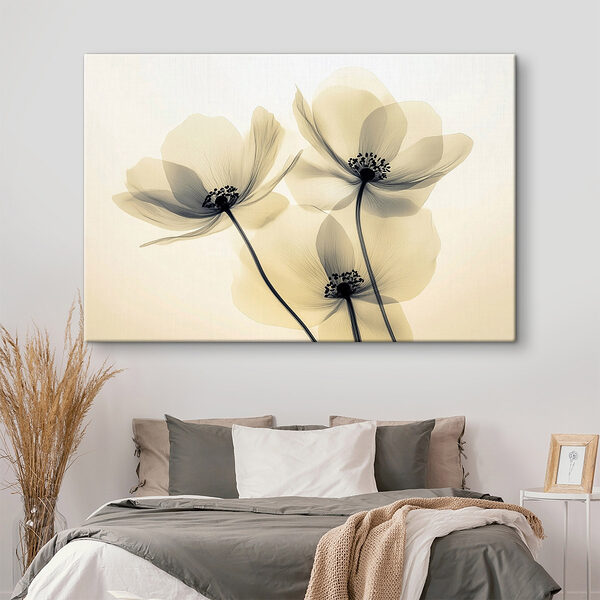 Groep bloemen met zwarte stippen Canvas Schilderijen Groep bloemen met zwarte stippen
