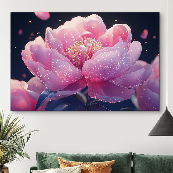 Roze bloem met glitters Canvas Schilderijen Roze bloem met glitters