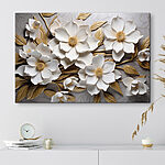 Canvas Schilderijen Groep witte bloemen en bladeren