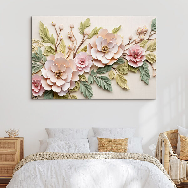 Papieren bloemen en bladeren Canvas Schilderijen Papieren bloemen en bladeren