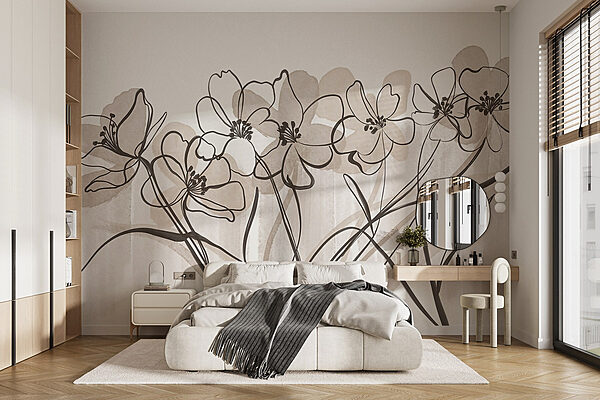 Bloemenlijn op witte achtergrond Fotobehang Bloemenlijn op witte achtergrond