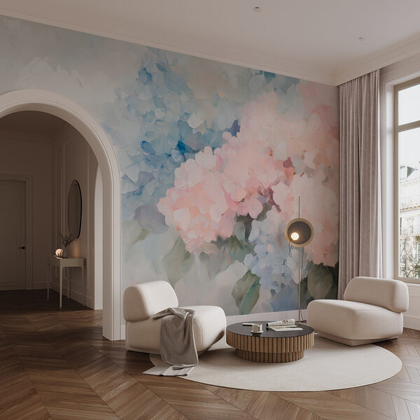 Schilderij van bloemen op een witte achtergrond Fotobehang Schilderij van bloemen op een witte achtergrond