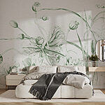 Fotobehang Tekening van bloemen en bladeren