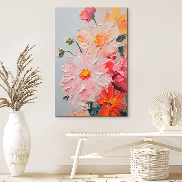Schilderij van bloemen op een wit oppervlak Canvas Schilderijen Schilderij van bloemen op een wit oppervlak