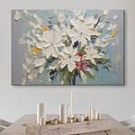 Canvas Schilderijen Schilderij van bloemen op een blauw oppervlak