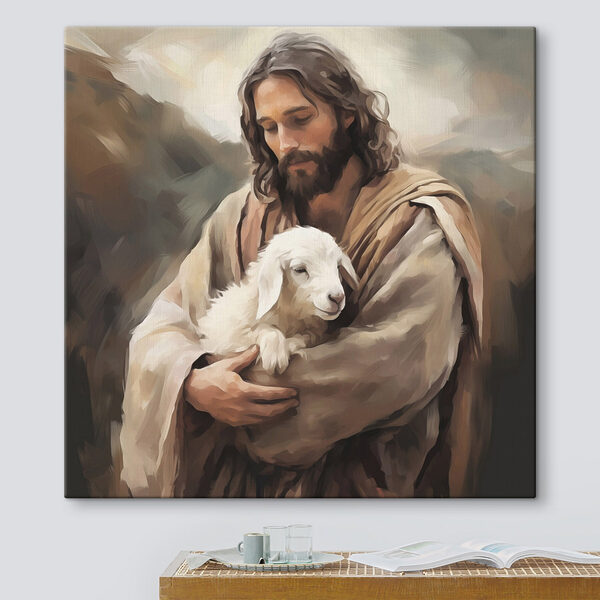 Schilderij van een man met een lam Canvas Schilderijen Schilderij van een man met een lam