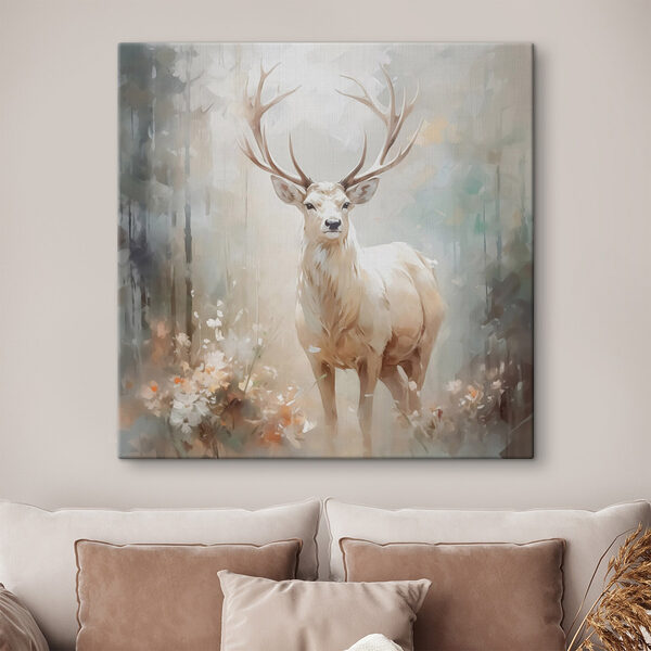 Schilderij van een hert met gewei Canvas Schilderijen Schilderij van een hert met gewei