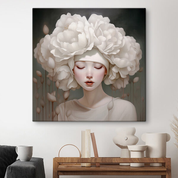 Vrouw met witte bloemen op haar hoofd Canvas Schilderijen Vrouw met witte bloemen op haar hoofd