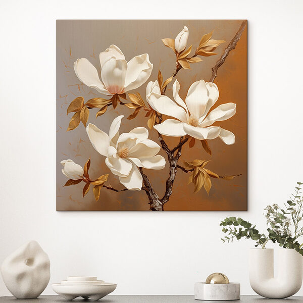 Witte bloemen aan een tak Canvas Schilderijen Witte bloemen aan een tak