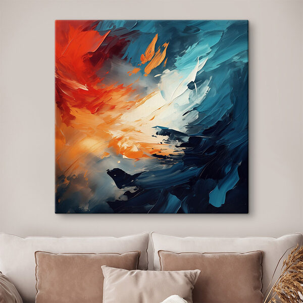 Schilderij van blauwe en oranje kleuren Canvas Schilderijen Schilderij van blauwe en oranje kleuren
