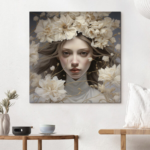 Vrouw met bloemen in haar haar Canvas Schilderijen Vrouw met bloemen in haar haar