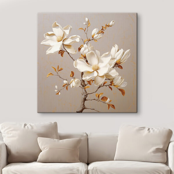 Witte bloemen aan een tak Canvas Schilderijen Witte bloemen aan een tak