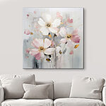 Canvas Schilderijen Schilderij van bloemen op een grijze achtergrond