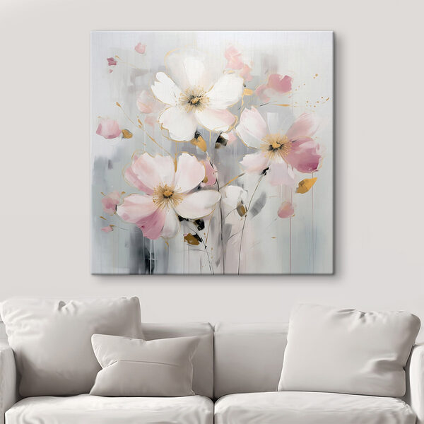 Schilderij van bloemen op een grijze achtergrond Canvas Schilderijen Schilderij van bloemen op een grijze achtergrond