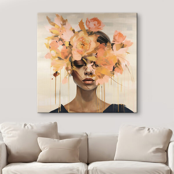 Schilderij van een vrouw met bloemen op haar hoofd Canvas Schilderijen Schilderij van een vrouw met bloemen op haar hoofd