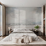 Fotobehang Strand met golven en wolken