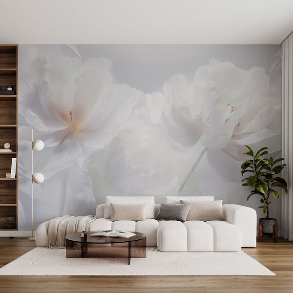Groep witte bloemen Fotobehang Groep witte bloemen