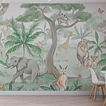 Fotobehang Behang met dieren en bomen