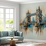 Fotobehang Aquarel van een brug
