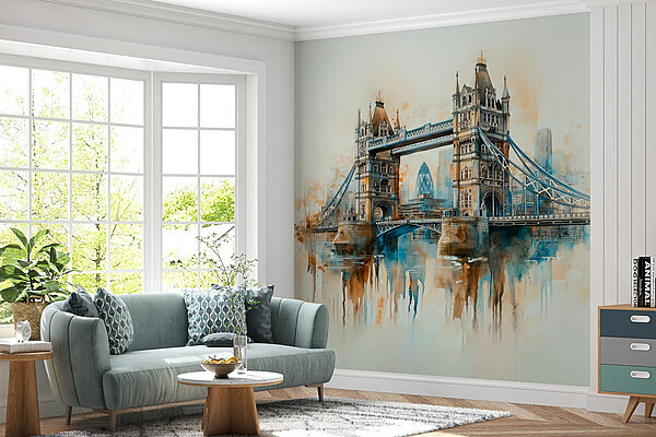 Aquarel van een brug Fotobehang Aquarel van een brug