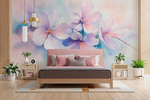 Groep paarse bloemen Fotobehang Groep paarse bloemen