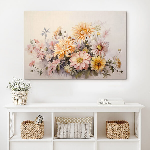 Schilderij van bloemen op een witte achtergrond Canvas Schilderijen Schilderij van bloemen op een witte achtergrond