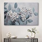 Canvas Schilderijen Schilderij van witte bloemen en bladeren