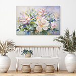 Canvas Schilderijen Schilderij van bloemen op een blauwe achtergrond