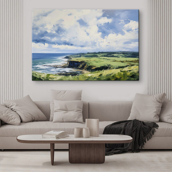 Schilderij van een landschap met een klif en water Canvas Schilderijen Schilderij van een landschap met een klif en water