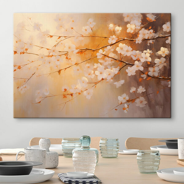 Boomtak met witte bloemen Canvas Schilderijen Boomtak met witte bloemen