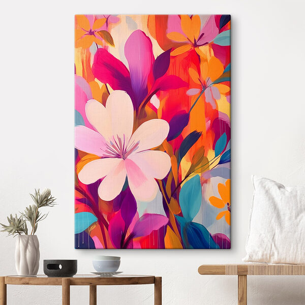 Schilderij van bloemen en bladeren Canvas Schilderijen Schilderij van bloemen en bladeren