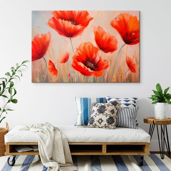Schilderij van rode bloemen Canvas Schilderijen Schilderij van rode bloemen