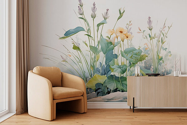 Schilderen van bloemen en planten Fotobehang Schilderen van bloemen en planten