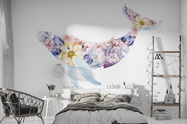 Walvis met bloemen erop Fotobehang Walvis met bloemen erop